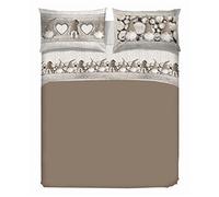PENSIERI DELICATI Parure de lit Double 100% Coton, Parure de lit Double 180 x 200 cm, avec Drap Plat, Dessus et 2 taies d'oreiller, fabriquée en Italie, Motif GNOME Beige