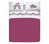 PENSIERI DELICATI Parure de lit Double 100% Coton, Parure de lit Double 180 x 200 cm, avec Drap Plat, Dessus et 2 taies d'oreiller, fabriquée en Italie, Fantaisie Chatons Roses
