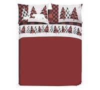 PENSIERI DELICATI Parure de lit Double 100% Coton, Parure de lit Double 180 x 200 cm, avec Drap Plat, Dessus et 2 taies d'oreiller, fabriquée en Italie, Motif Canada Rouge