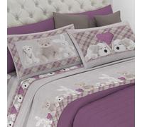 PENSIERI DELICATI Parure de lit Double 100% Coton, Parure de lit Double 180 x 200 cm, avec Drap Plat, Dessus et 2 taies d'oreiller, fabriquée en Italie, Fantaisie en Peluche Rose