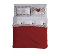PENSIERI DELICATI Parure de lit Double 100% Coton, Parure de lit Double 180 x 200 cm, avec Drap Plat, Dessus et 2 taies d'oreiller, fabriquée en Italie, Fantaisie en Peluche Rouge
