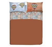 PENSIERI DELICATI Parure de lit Double 100% Coton, Parure de lit Double 180 x 200 cm, avec Drap Plat, Dessus et 2 taies d'oreiller, fabriquée en Italie, Motif Voler Orange
