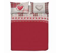 PENSIERI DELICATI Parure de lit Double 100% Coton, Parure de lit Double 180 x 200 cm, avec Drap Plat, Dessus et 2 taies d'oreiller, fabriquée en Italie, Fantaisie Love Mountain Rouge