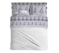 PENSIERI DELICATI Parure de lit Double en Flanelle 100% Coton Chaud et Doux, 2 Places 180 x 200 cm, avec Drap Plat, Dessus et 2 taies d'oreiller, fabriquée en Italie, Canada Gris