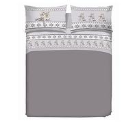 PENSIERI DELICATI Parure de lit Double en Flanelle 100% Coton Chaud et Doux, Parure de lit fabriquée en Italie 2 Places 180 x 200 cm, avec Drap Plat, Dessus et 2 taies d'oreiller, Motif Renne Gris