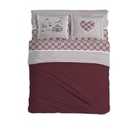 PENSIERI DELICATI Parure de lit Double, Flanelle 100% Coton Chaud et Doux, 2 Places 180 x 200 cm, avec Drap Plat, Dessus et 2 taies d'oreiller, fabriquée en Italie, Chalet Rouge