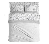 PENSIERI DELICATI Parure de lit Double, Flanelle 100% Coton Chaud et Doux, 2 Places 180 x 200 cm, avec Drap Plat, Dessus et 2 taies d'oreiller, fabriquée en Italie, Place 8284 Gris