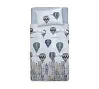PENSIERI DELICATI Parure de lit Simple 100% Coton, avec Sac 155 x 200 cm et 1 taie d'oreiller 52 x 82 cm, fabriquée en Italie, Housse de Couette Lavable en Machine à 40 °, Motif Voler Bleu Clair