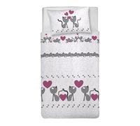 PENSIERI DELICATI Parure de lit Simple 100% Coton, avec Sac 155 x 200 cm et 1 taie d'oreiller 52 x 82 cm, fabriquée en Italie, Housse de Couette Lavable en Machine à 40 °, Fantaisie Chatons Roses