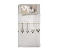 PENSIERI DELICATI Parure de lit Simple 100% Coton, avec Sac 155 x 200 cm et 1 taie d'oreiller 52 x 82 cm, fabriquée en Italie, Housse de Couette Lavable en Machine à 40 °, Motif cœur Suspendu Beige