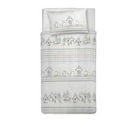 PENSIERI DELICATI Parure de lit Simple 100% Coton, avec Sac 155 x 200 cm et 1 taie d'oreiller 52 x 82 cm, fabriquée en Italie, Housse de Couette Lavable en Machine à 40 °, Fantaisie hiboux Vert