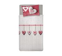 PENSIERI DELICATI Parure de lit Simple 100% Coton, avec Sac 155 x 200 cm et 1 taie d'oreiller 52 x 82 cm, fabriquée en Italie, Housse de Couette Lavable en Machine à 40 °, Motif cœur Suspendu Rouge