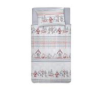 PENSIERI DELICATI Parure de lit Simple 100% Coton, avec Sac 155 x 200 cm et 1 taie d'oreiller 52 x 82 cm, fabriquée en Italie, Housse de Couette Lavable en Machine à 40 °, Fantaisie hiboux Rouge