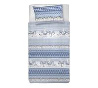 PENSIERI DELICATI Parure de lit Simple 100% Coton, avec Sac 155 x 200 cm et 1 taie d'oreiller 52 x 82 cm, fabriquée en Italie, Housse de Couette Lavable en Machine à 40 °, Motif Hiver Polaire Bleu