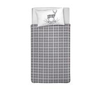 PENSIERI DELICATI Parure de lit Simple 100% Coton, avec Sac 155 x 200 cm et 1 taie d'oreiller 52 x 82 cm, fabriquée en Italie, Housse de Couette Lavable en Machine à 40 °, Motif Tartan Gris