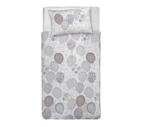 PENSIERI DELICATI Parure de lit Simple 100% Coton, avec Sac 155 x 200 cm et 1 taie d'oreiller 52 x 82 cm, fabriquée en Italie, Housse de Couette Lavable en Machine à 40 °, Motif Ballons Beiges