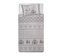 PENSIERI DELICATI Parure de lit Simple 100% Coton, avec Sac 1550 x 200 cm et 1 taie d'oreiller 52 x 82 cm, fabriquée en Italie, Housse de Couette Lavable en Machine à 40 °, Motif Chalet Beige