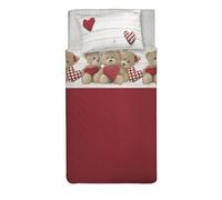 PENSIERI DELICATI Parure de lit Simple 100% Coton, Parure de lit Simple 90 x 200 cm, avec Drap Plat, Drap Dessus et 1 taie d'oreiller, fabriquée en Italie, Fantaisie Ours Rouge