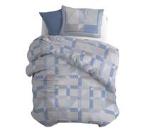 PENSIERI DELICATI Parure de lit Simple en Flanelle 100% Coton - Housse de Couette 155 x 200 cm + taie d'oreiller 52 x 82 cm - Fabriquée en Italie - Lavable en Machine à 40 °C - Motif Athènes Bleu
