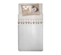 PENSIERI DELICATI Parure de lit Simple, Flanelle 100% Coton Chaud et Doux, Parure de lit 1 Place 90 x 200 cm, avec Drap Plat, Dessus et 1 taie d'oreiller, fabriquée en Italie, cœur Suspendu Beige