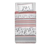 PENSIERI DELICATI Parure Housse de Couette 100% Coton, avec Sac 155 x 200 cm et 1 taie d'oreiller 52 x 82 cm, fabriquée en Italie, Housse de Couette Lavable en Machine à 40 °, Fantaisie Baubau Rouge