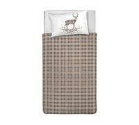 PENSIERI DELICATI Parure Housse de Couette 100% Coton, avec Sac 155 x 200 cm et 1 taie d'oreiller 52 x 82 cm, fabriquée en Italie, Housse de Couette Lavable en Machine à 40 °, Motif Tartan Beige