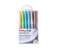 Pentel Arts Brush Sign Pen SES15C/6PASTEL, Pochette de 6 feutres pinceaux, Assortiment de couleurs pastel