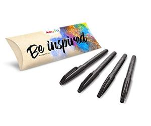 Pentel Arts Brush Sign Pen SES15C, Feutre Pinceau, Noir, Pack de 4