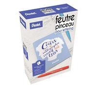 Pentel Arts Kit Lettering contenant 4 feutres pinceau Brush Sign Pen SES15C Noir, Rouge, Bleu ciel et Violet + 1 livret "Cours de lettering pour tous" offert
