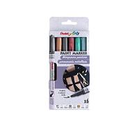 Pentel Arts Paint Marker MSP10, Pochette de 6 Marqueurs peinture permanents métallisés, Pointe fine, Bronze/Rouge/Vert/Bleu ciel/Noir/Argent