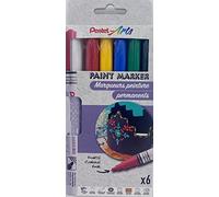 Pentel Arts Paint Marker MSP10, Pochette de 6 Marqueurs peinture permanents, Pointe fine, Noir/Rouge/Bleu/Vert/Jaune/Blanc