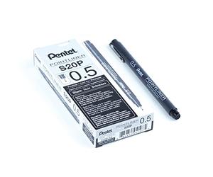 Pentel Arts Pointliner S20P Feutre Technique encre à pigments, Pointe calibrée 0,5 mm, Noir, Lot de 12