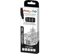 Pentel Arts Pointliner S20P Feutre Technique encre à pigments, Pointes calibrées, Noir, Pochette 5 tailles