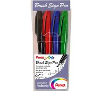 Pentel Arts SES15-4 PentelArts Stylo fibre Brush Sign Pen, étui de 4, Basic