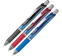 Pentel BLN75 EnerGel Stylo à encre gel avec mécanisme de pression et pointe d'aiguille, 0,5 mm (noir, rouge, bleu)