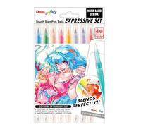 Pentel Brush Sign Pen Twin SESW30C Kit de coloriage et de mélange Manga comprenant 8 feutres pinceaux, 1 pinceau réservoir d'eau, 2 feuilles de mélange