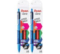 Pentel BX470/4BASIC Pochette de 4 stylos-bille iZee rétractables avec clip en métal Noir/bleu/rouge/vert (Lot de 2)