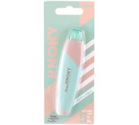 Pentel Correction tape Knoky XZTT805K-WY Ruban correcteur rétractable par bouton poussoir et rechargeable, bande 5 mm x 6 m, corps pastel vert clair + corail