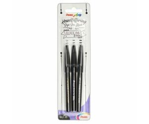 Pentel Descripteurs Permanents Avec Un Set De Bout De Brosse - Noir (3 Pièces),, Fixations De Brosse, Calligraphie, Besoins D'art