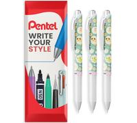 Pentel EnerGel BLN75 Lot de 3 stylos à bille rétractables à encre gel - Pointe de 0,5 mm - Stylos Kawaii Onomatopoeia édition limitée - Encre noire - Design corps Saku-Saku - Emballage cadeau