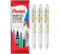 Pentel EnerGel BLN75 Lot de 3 stylos à bille rétractables à encre gel - Pointe de 0,5 mm - Stylos Kawaii Onomatopoeia édition limitée - Encre noire - Design corps Puru-Puru - Emballage cadeau