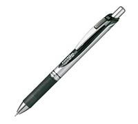Pentel Energel Knock BLN75Z-A Stylo à bille Pointe aiguille 0,5 mm, encre noire, corps argenté avec accents noirs