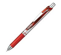 Pentel Energel Knock BLN75Z-B Stylo à bille Pointe aiguille 0,5 mm Encre rouge, corps argenté avec accents rouges