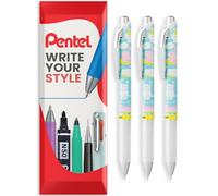 Pentel EnerGel Lot de 3 stylos à bille rétractables à encre gel BLN75 Pointe 0,5 mm - Stylos Kawaii Onomatopoeia édition limitée - Encre noire - Design corps Suya-Suya - Emballage cadeau