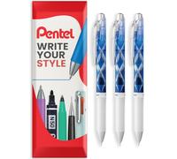 Pentel EnerGel Lot de 3 stylos à bille rétractables à encre gel - BLN75 - Pointe de 0,5 mm - Stylos Edo Kiriko édition limitée - Encre noire - Design corps bleu ED1 - Emballage cadeau