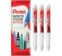 Pentel EnerGel Lot de 3 stylos à bille rétractables à encre gel - BLN75 - Pointe de 0,5 mm - Stylos Edo Kiriko édition limitée - Encre noire - Design corps rouge ED2 - Emballage cadeau