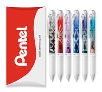 Pentel EnerGel Lot de 6 stylos à bille rétractables à encre gel - BLN75 - Pointe de 0,5 mm - Stylos Edo Kiriko édition limitée - Encre noire - dans un emballage cadeau