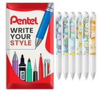 Pentel EnerGel Stylo à bille rétractable à encre gel - BLN75 Pointe de 0,5 mm - Stylos Kawaii Onomatopoeia édition limitée - Encre noire - Gamme complète de 6 motifs - dans une enveloppe cadeau