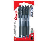 Pentel EnerGel-X BL107BP4-A Lot de 4 stylos à bille rétractables à encre gel liquide pour écriture quotidienne, fournitures de bureau, fournitures scolaires, pointe moyenne de 0,7 mm, encre noire