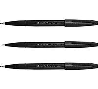 Pentel fude Touch Brush Sign Pen (A), de ses15 C Black Ink, Felt Pen Like Brushstroke, Value Set Of 3 with Ecology Sticky Notes